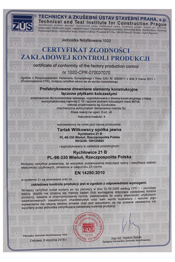 Tartak Witkowscy - Certyfikaty, atesty